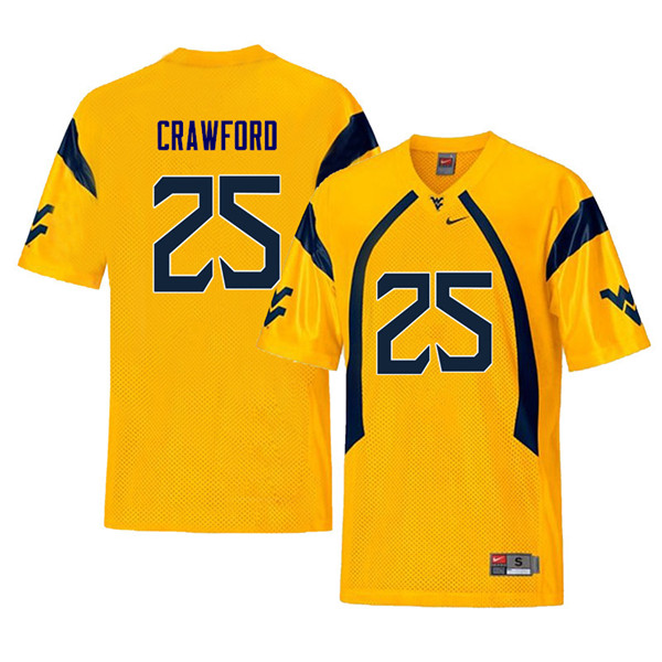 NCAA Men's Justin Crawford West Virginia Mountaineers Yellow #25 Nike Stitched Football College Retro Authentic Jersey MM23I54ML